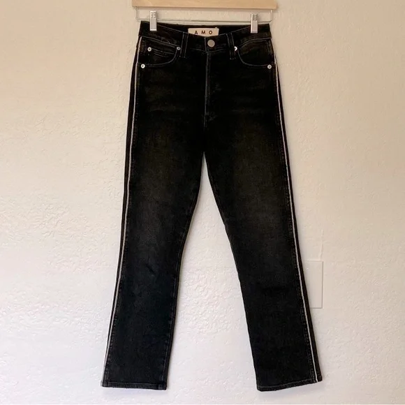 AMO Chloe Crop with Piping Black Natural Wash Jeans, Size 25 - Picture 2 of 10